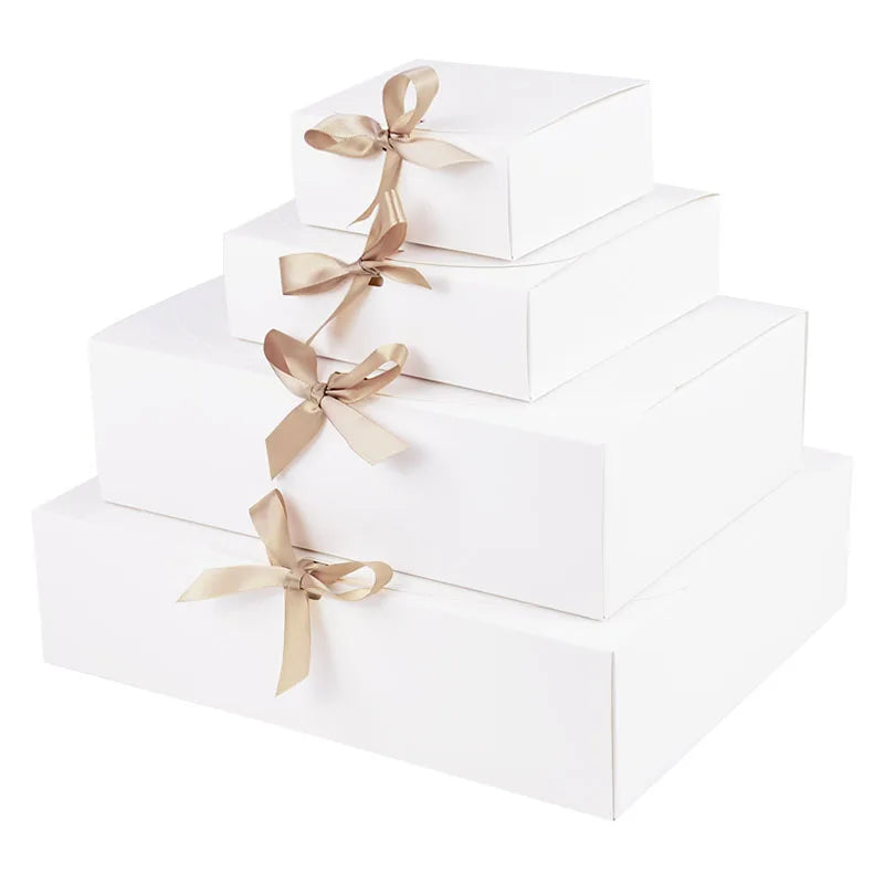 5 Piece Black and White Kraft Paper DIY Gift Box Set with Bow Ribbon for Weddings and Parties