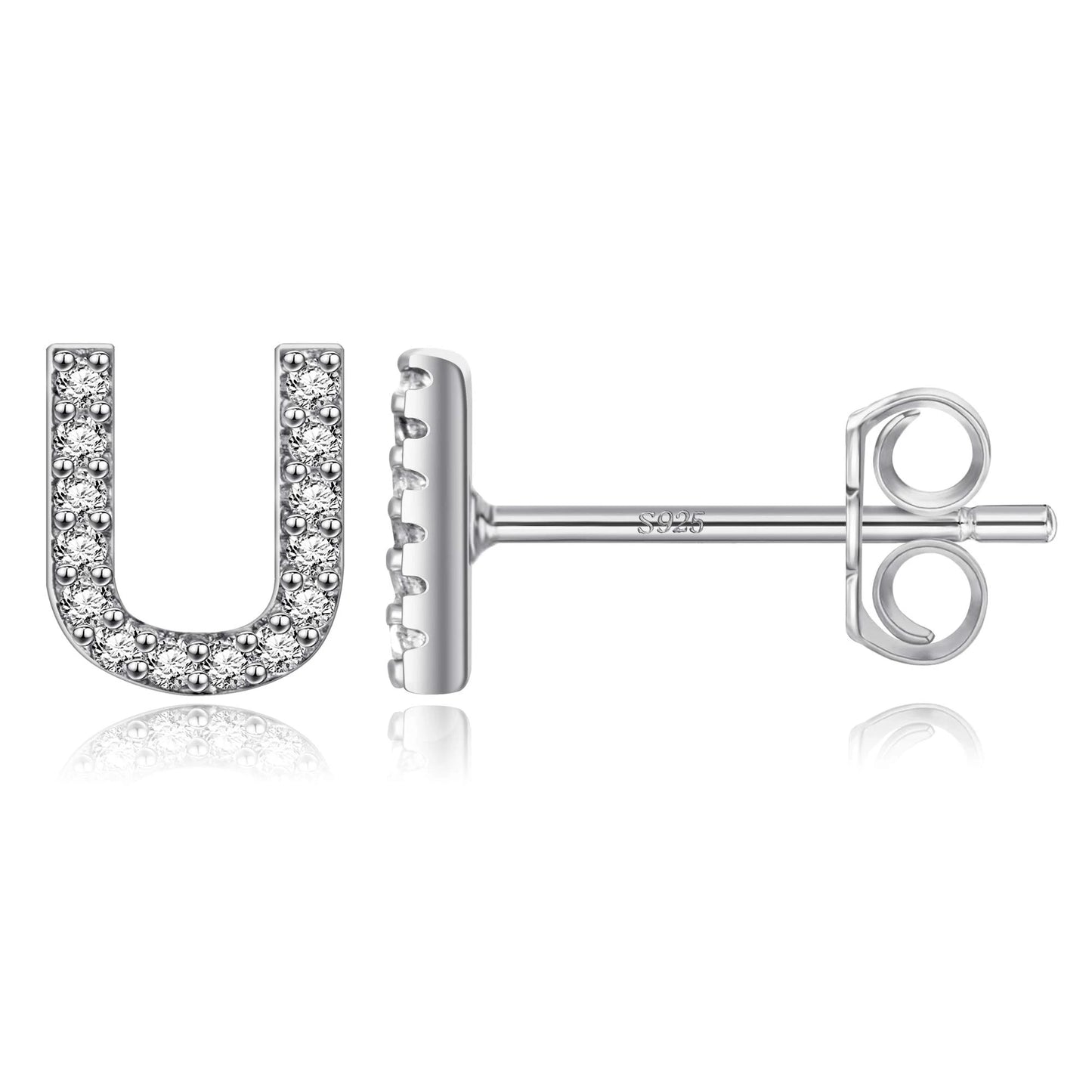 Simple Metal 925 Sterling Silver Letter Earrings with Zircon