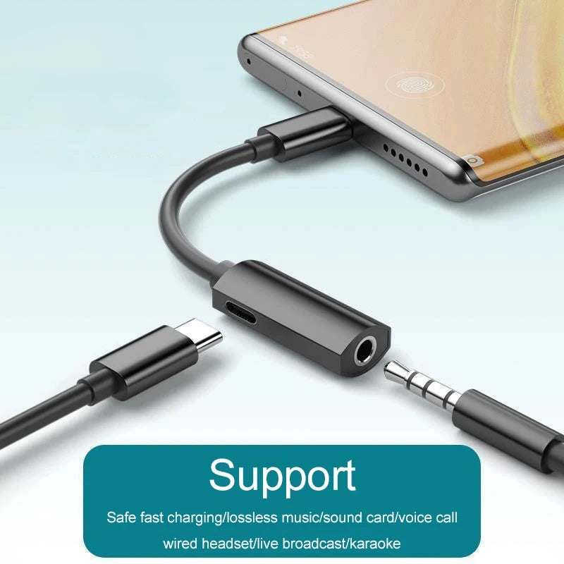 2 in 1 USB C to 3.5mm Jack Headphones Adapter Charger for Samsung Galaxy S24 S23 S22 Ultra A54 A34 A53 Note 20 10