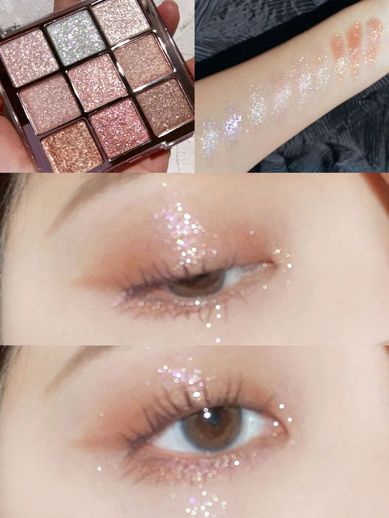 9-Color Eye Shadow Palette Glitter Pearly Long Lasting Korean Makeup