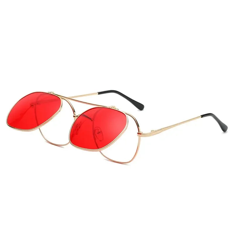 Vintage Flip Up Punk Round Sunglasses UV400 Retro Shades for Women