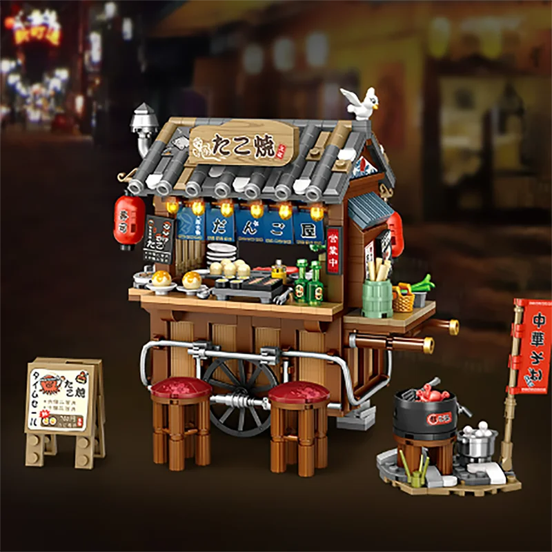 Street View Mini Building Blocks Gift Set – Izakaya Shaved Ice Shop, Takoyaki Shop, Coffee Shop and Panda Tea House
