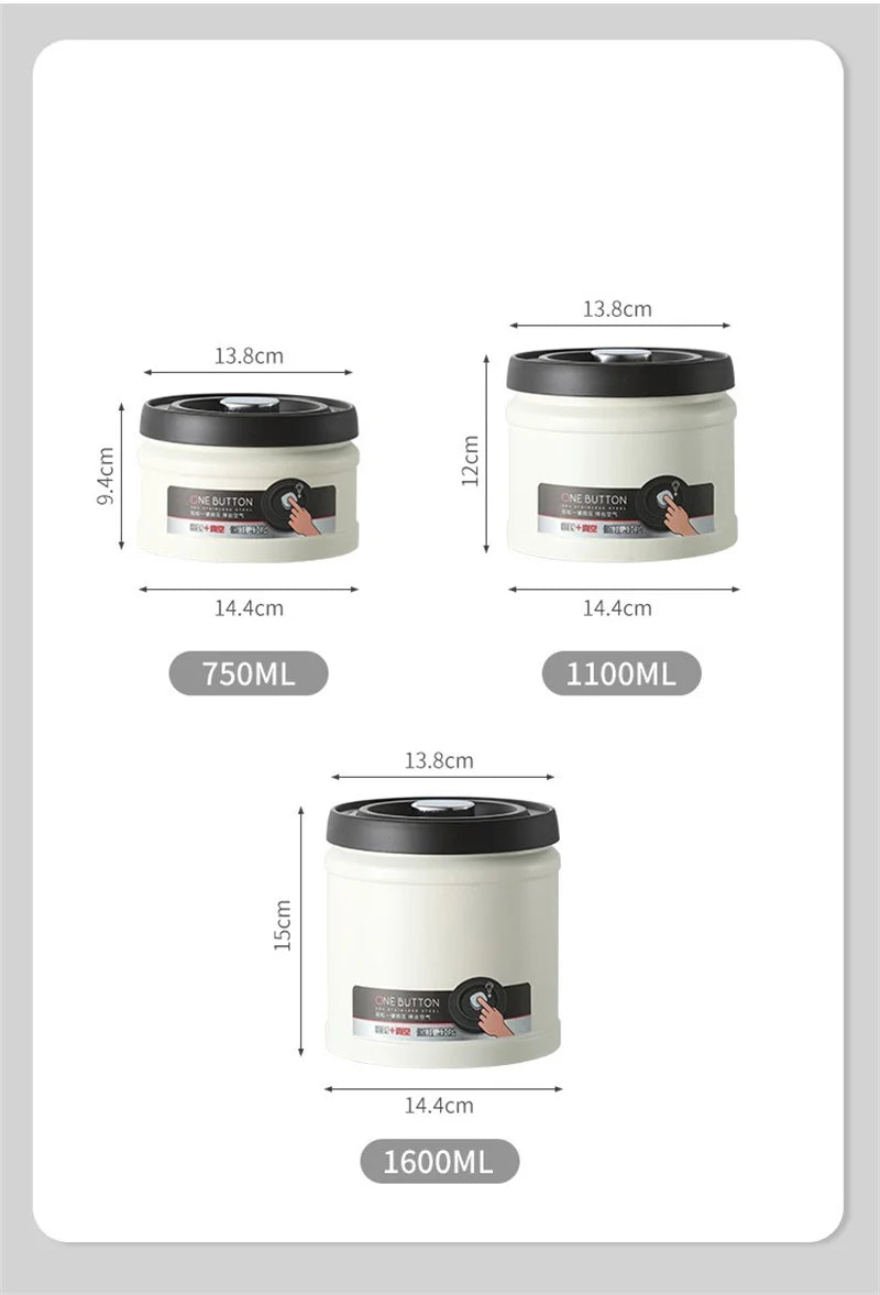Coffee Bean Vacuum Sealed Canister 304 Stainless Steel Press Type Storage for Grains Tea and Nuts Kitchen Crisper Box