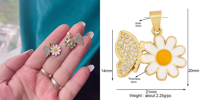 Sweet Colorful Sun Rose Flower Charm Pendant 18K Gold Necklace