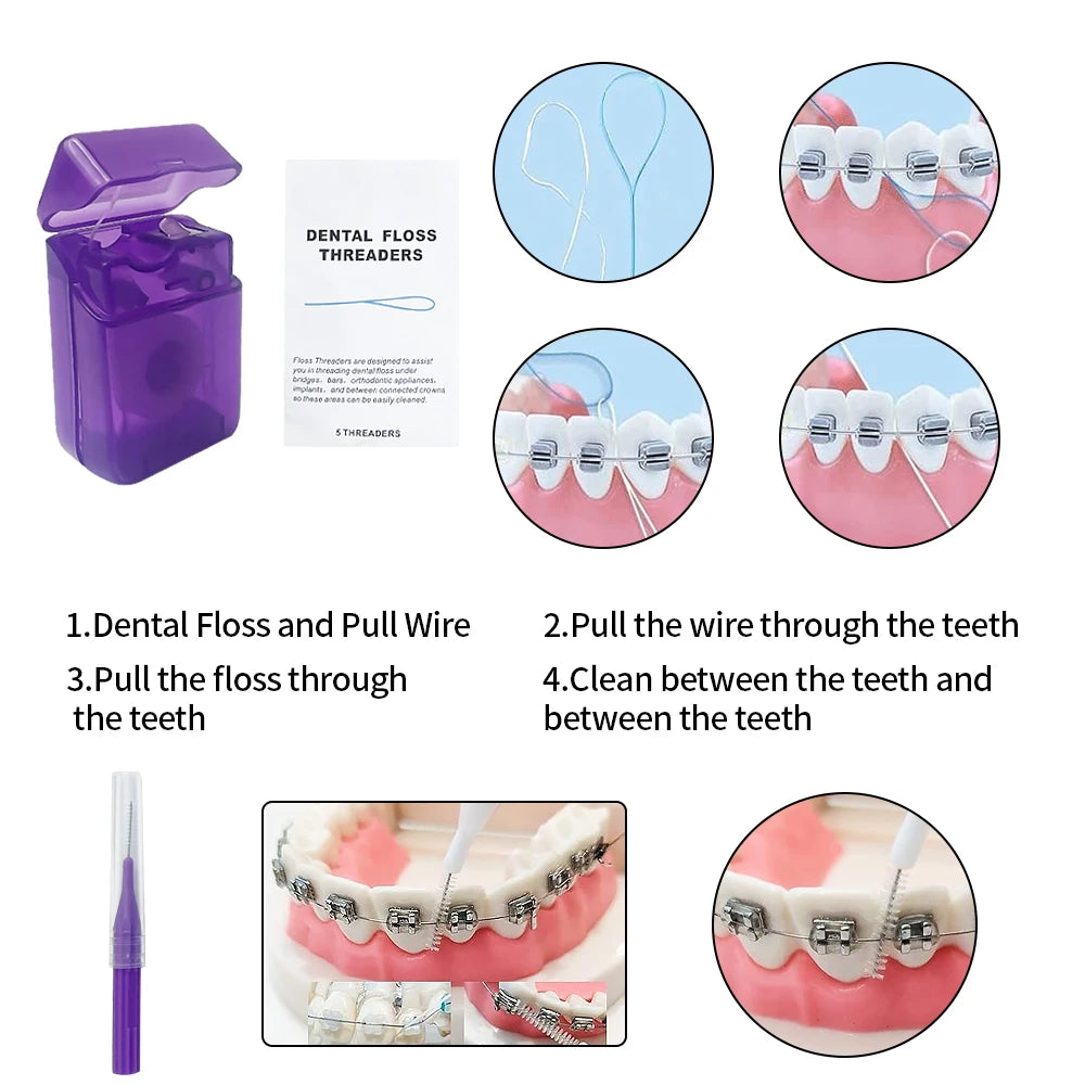 Dental Toothbrush Oral Care Kit with Orthodontic Mirror and Interdental Brush for Braces Cleaning
