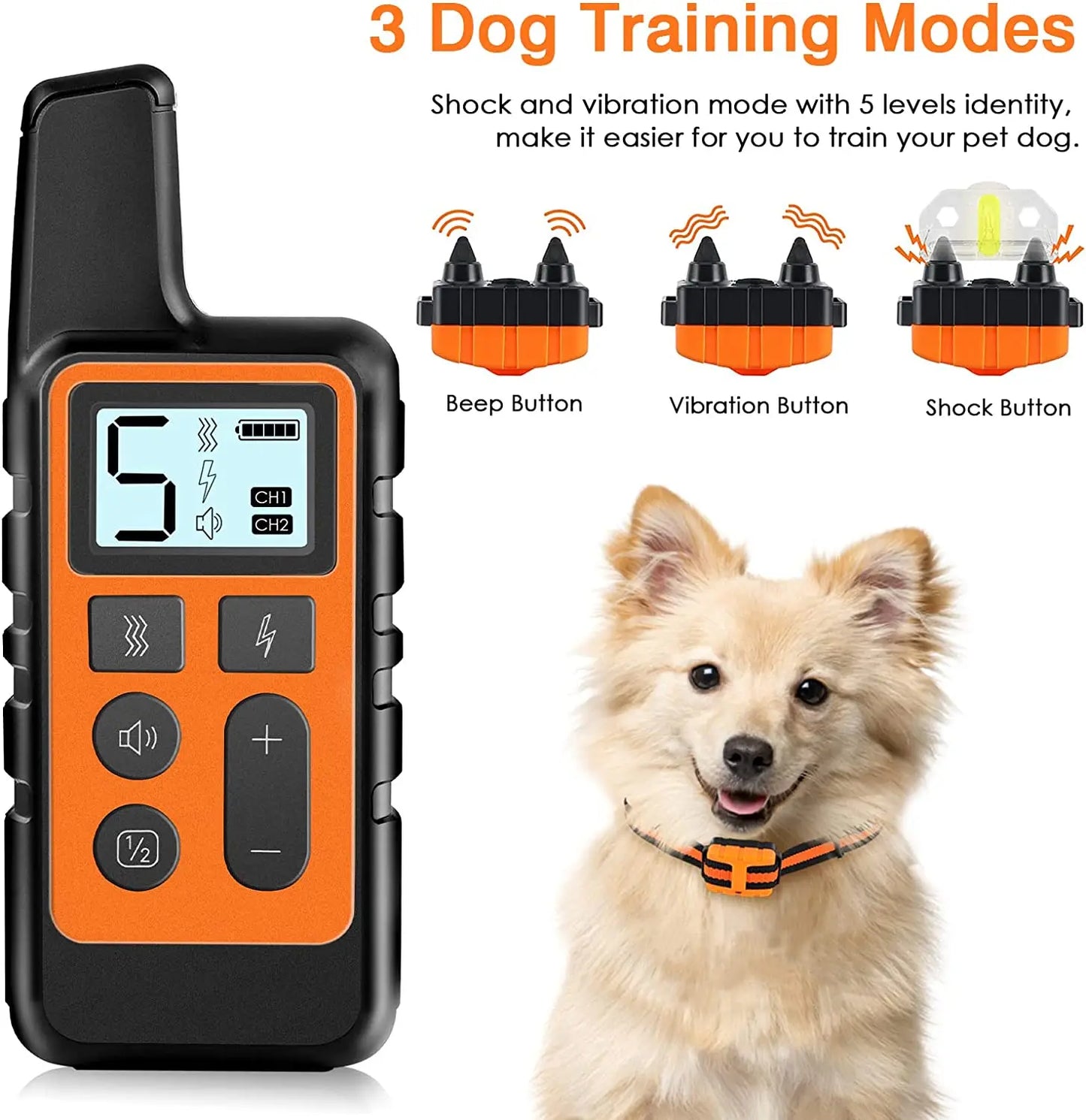 500 Meter Waterproof Electric Dog Training Collar with Remote Control Rechargeable Shock Vibration and Sound Features