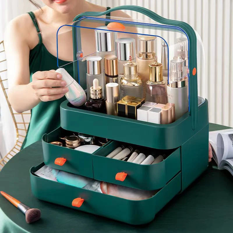 Dust Proof Desktop Makeup Organizer with Drawer for Skincare and Cosmetics Storage