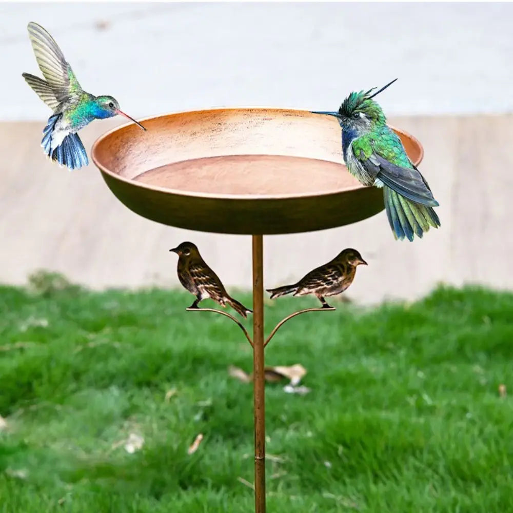 Iron Garden Birdbath Rustproof Tall Vintage Bird Feeder Ground Plugin Large Capacity Bird Water Bowl Bird Food Dispenser