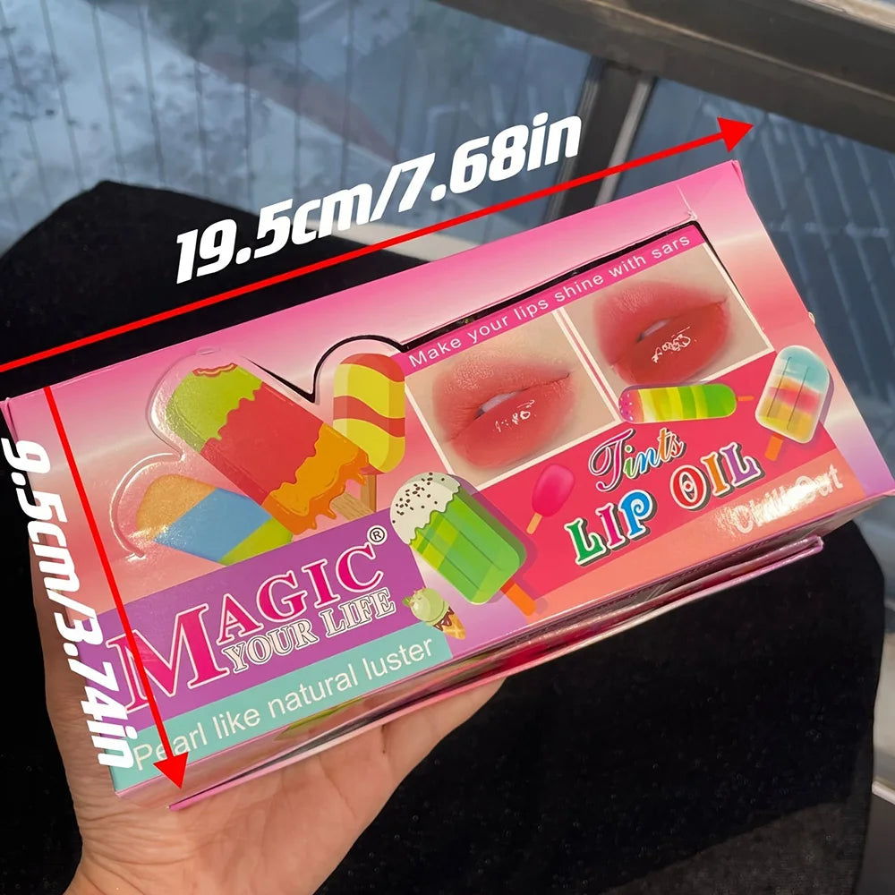 24 Piece Kawaii Cat Sequin Lip Oil Set Color Changing Love Shape Lip Gloss Natural Moisturizing Makeup Gift for Girls