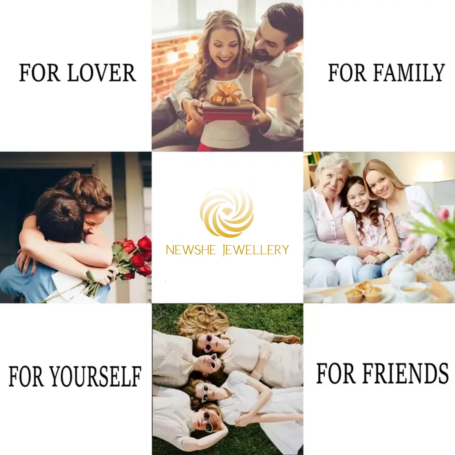 Newshe 925 Sterling Silver Wedding Rings Set Women Oval Halo Cubic Zircon Engagement Jewelry Gift