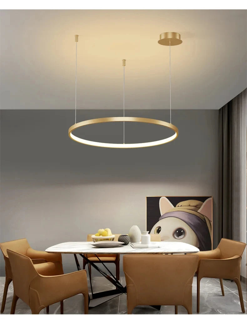 Black Rings Modern Minimalist Dimmable Pendant Light for Living Room and Restaurant Remote Control Chandelier Home Decor