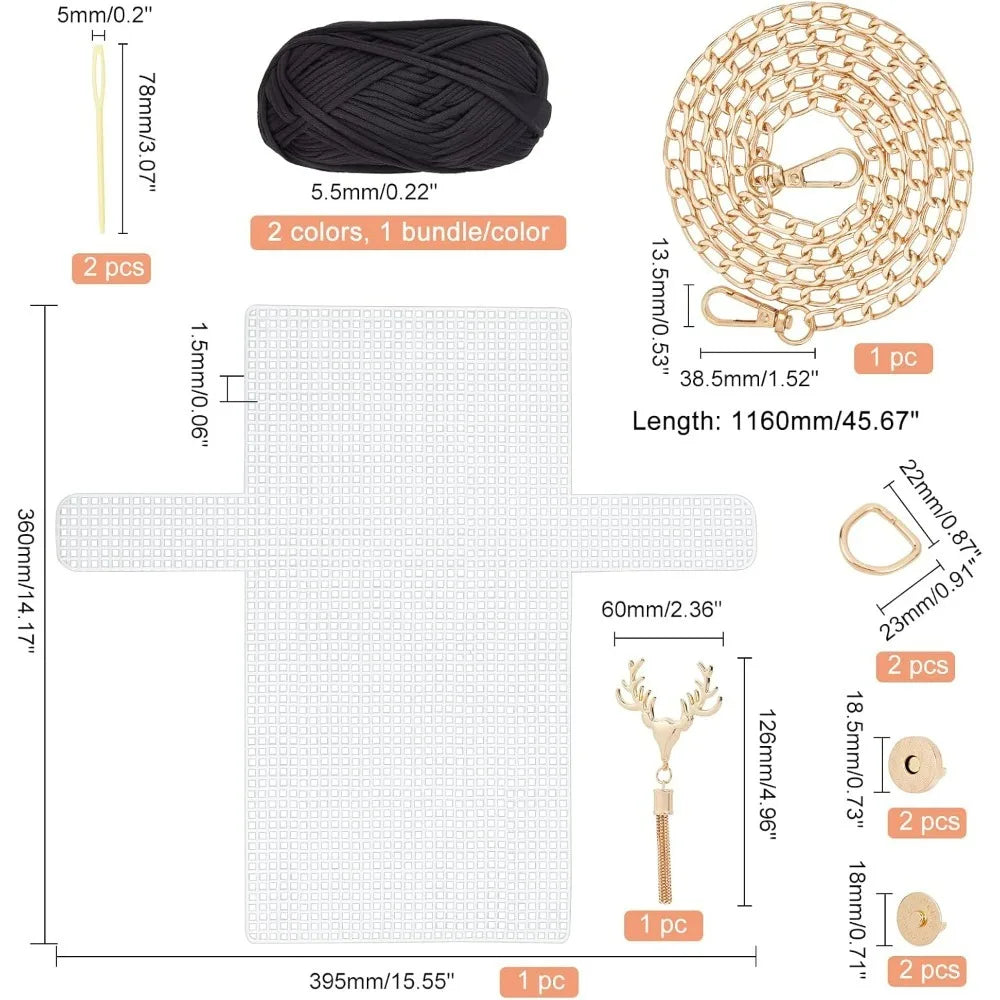 DIY Knitting Crochet Bag Kit with Mesh Plastic Canvas Sheets and Ribbons for Crafting Stylish Shoulder Bags
