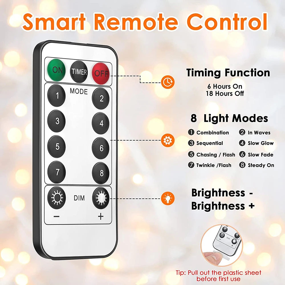 LED Curtain Garland Lights 8 Modes USB Power Remote Control Waterproof Fairy Light Festive Lighting Wedding Christmas Decor