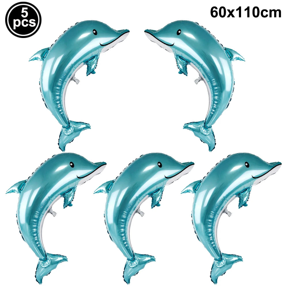 4th Birthday Sea Animal Decoration Blue Foil Balloon 32inch