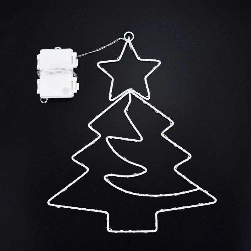 Xmas Tree Iron Frame LED Light String Window Hanging Ornament for 2024 Christmas and 2025 New Year Home Decoration