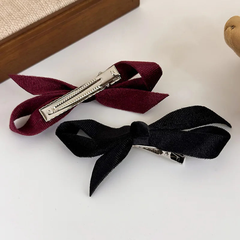 Vintage Velvet Bow Hairpin Winter Hair Clips for Women