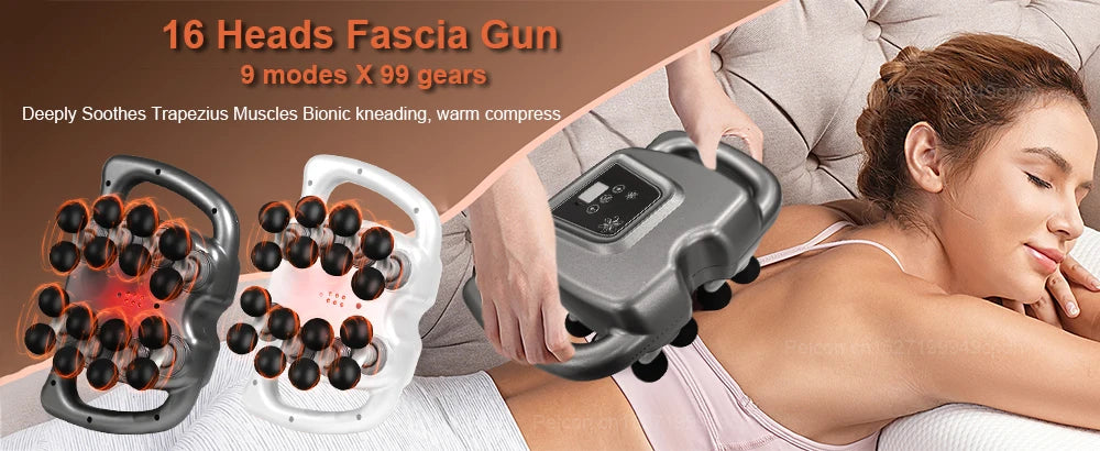 Fascia Gun Muscle Massager Gun with 16 Heads High Frequency Massage Machine