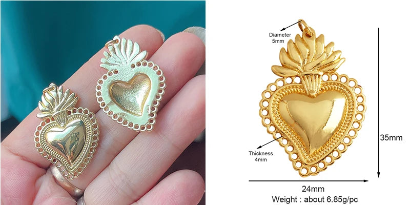 New Sacred Red Heart Charm Pendant 18K Gold Plated Zircon
