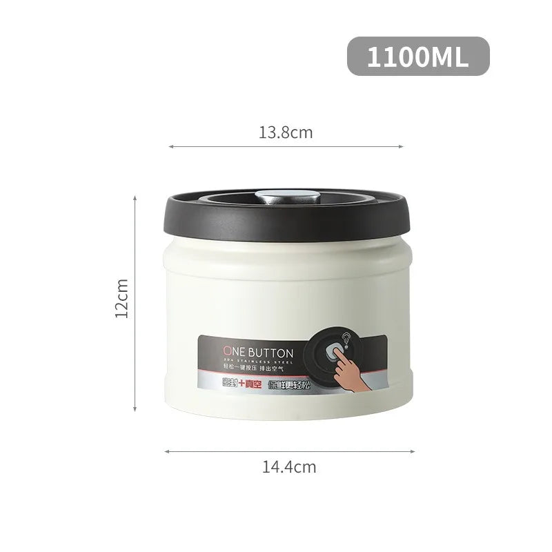 Coffee Bean Vacuum Sealed Canister 304 Stainless Steel Press Type Storage for Grains Tea and Nuts Kitchen Crisper Box