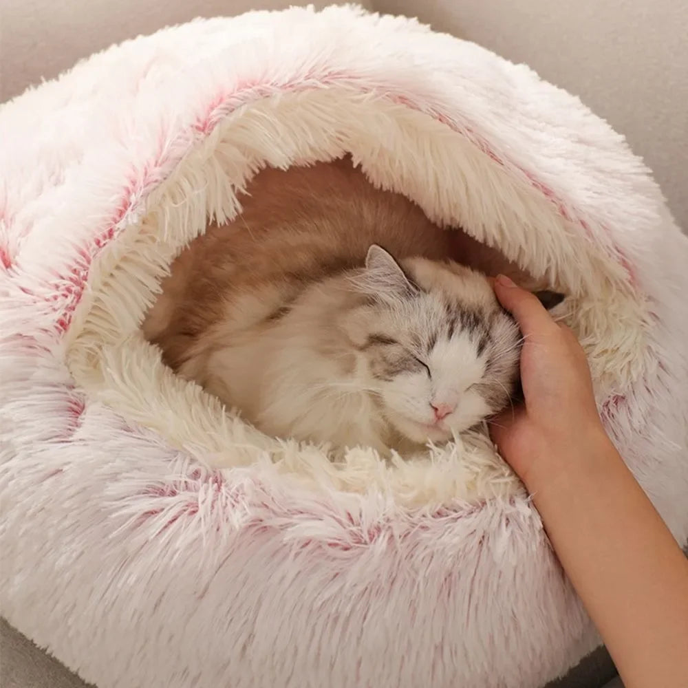 2 in 1 Soft Plush Pet Bed with Cover for Small Dogs and Cats