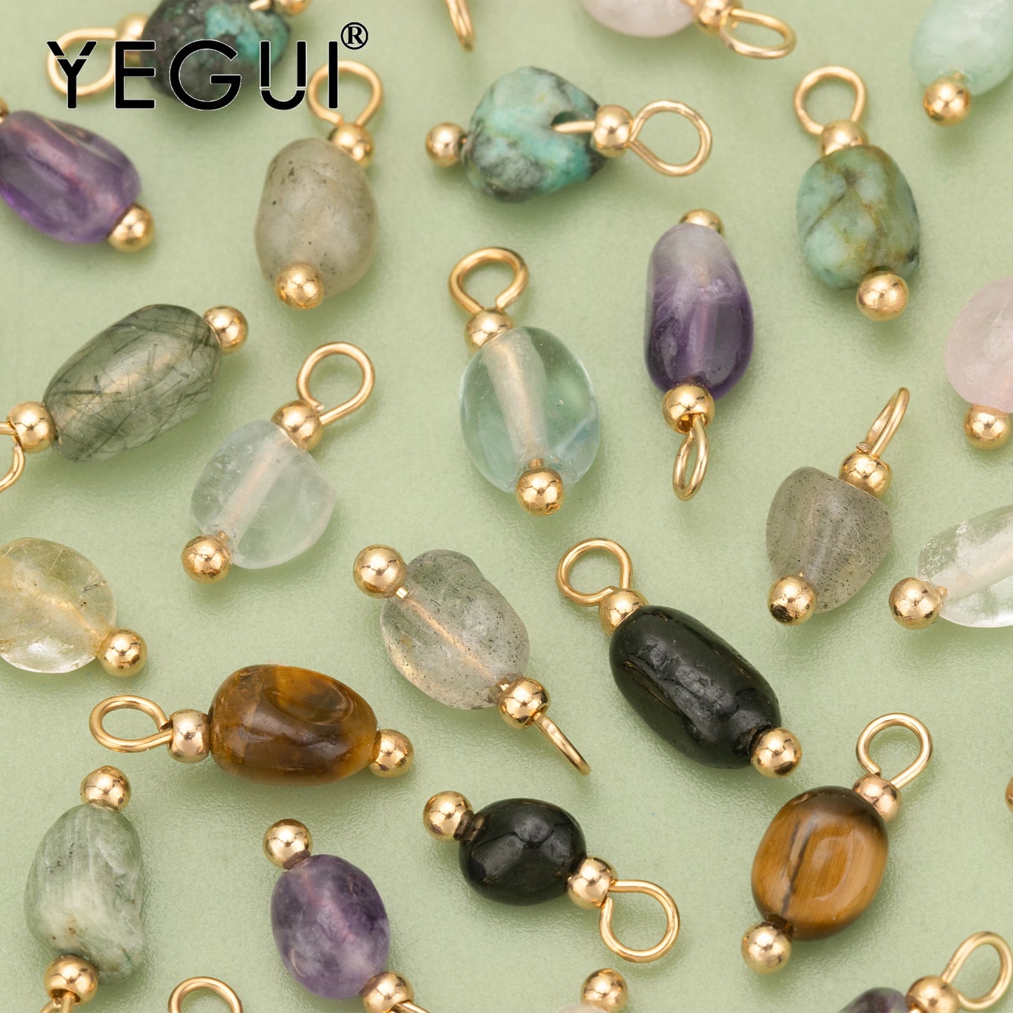 YEGUI C324S 20pcs Natural Stone Charms 18K Gold Plated