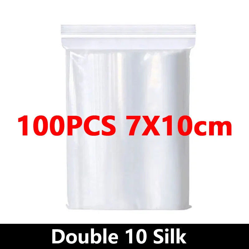 100Pcs Thicken Zipper Sealed Bags Clear Plastic Storage Bags for Jewelry and Food Packing