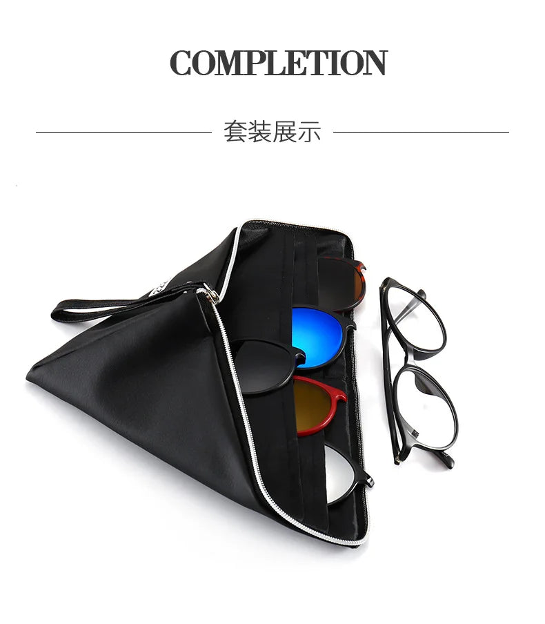 6 In 1 Spectacle Frame Men Women with Clip On Polarized Sunglasses