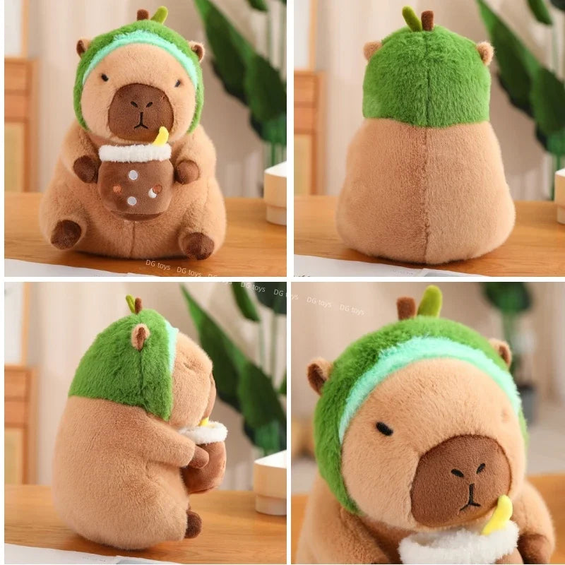 Strawberry Hat Capybara Plush Toy with Turtle Backpack Pendant
