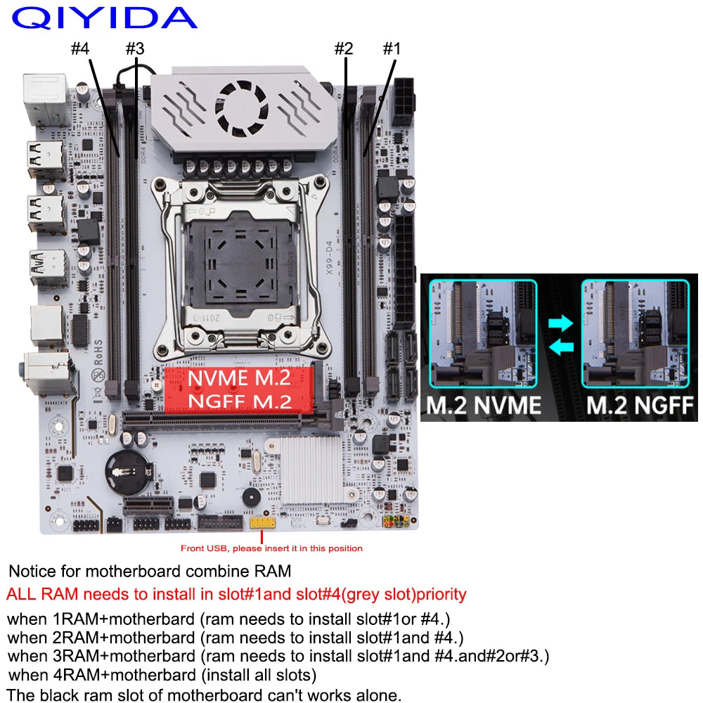 QIYIDA X99 Motherboard D4 LGA 2011 3 M.2 Slot DDR4 Support
