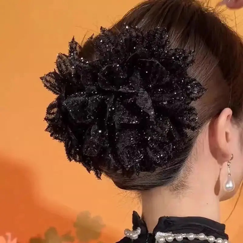 Korean Style Black Mesh Flower Hair Clip for Women