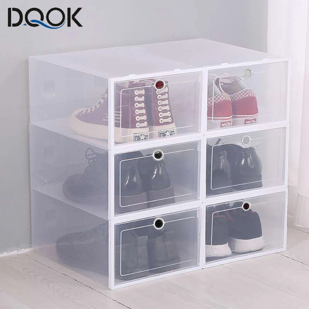 6 Pack Transparent Shoe Box Organizers Dustproof Stackable Storage