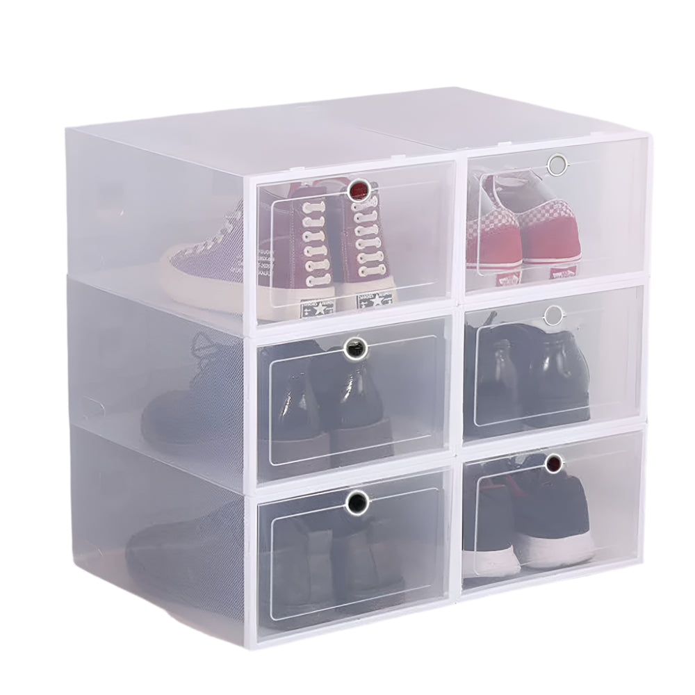 6 Pack Transparent Shoe Box Organizers Dustproof Stackable Cabinet