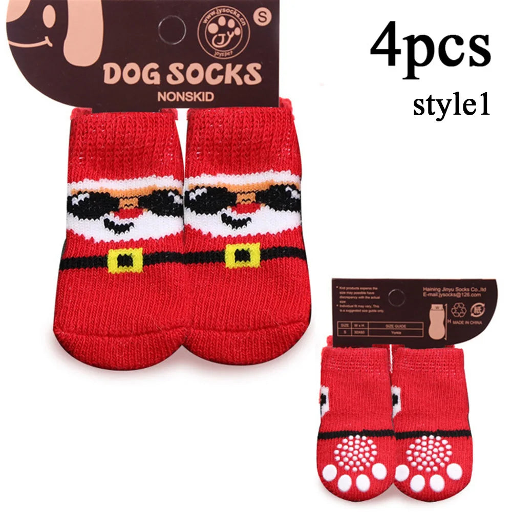 Dog Cat Socks Christmas Pattern Foot Covers Small Dogs Anti Slip Cat Socks Puppy Knitted Paw Protector Cute Festival Themed