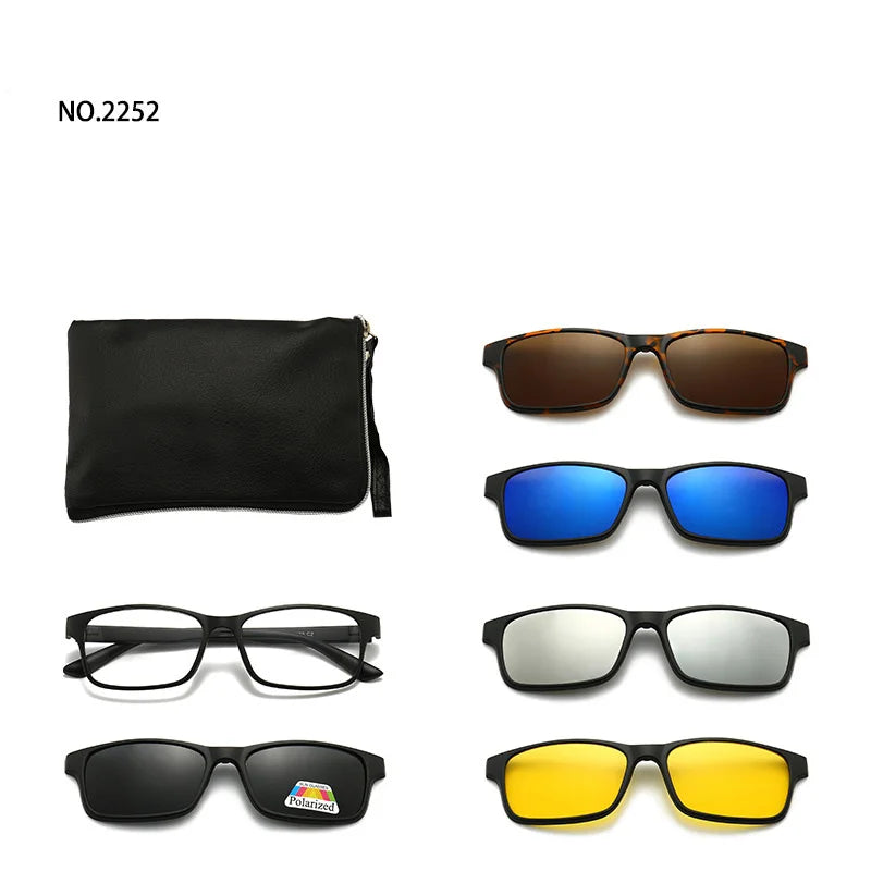 6 In 1 Spectacle Frame Men Women with Clip On Polarized Sunglasses