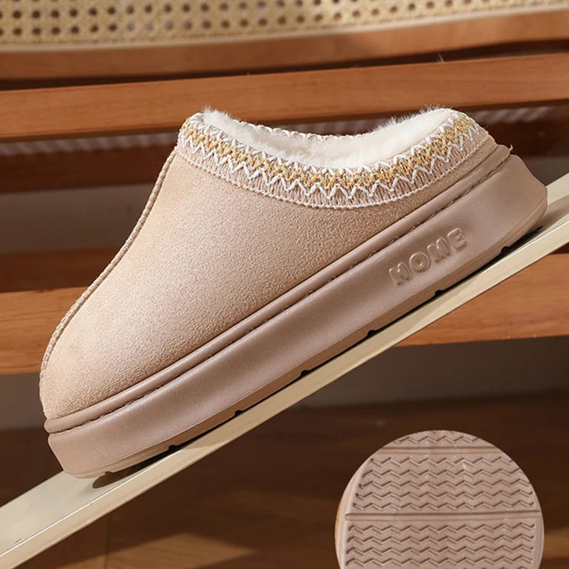 Home Soft Plush Slippers Women Winter Non-Slip Cotton Slides Plus Size 45 Warm Thick Bottom