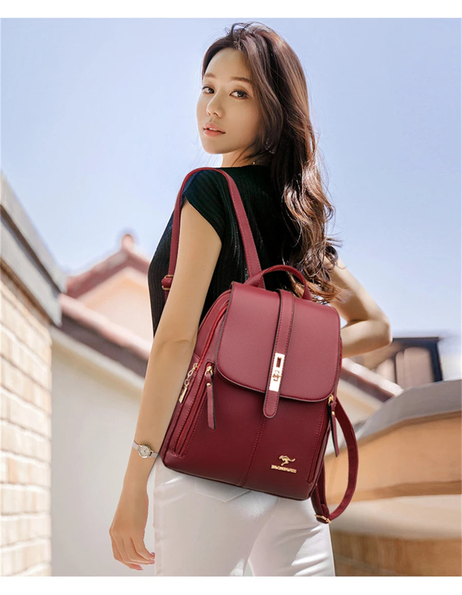 Luxury Women Leather Backpacks for Girls Casual Daypack
