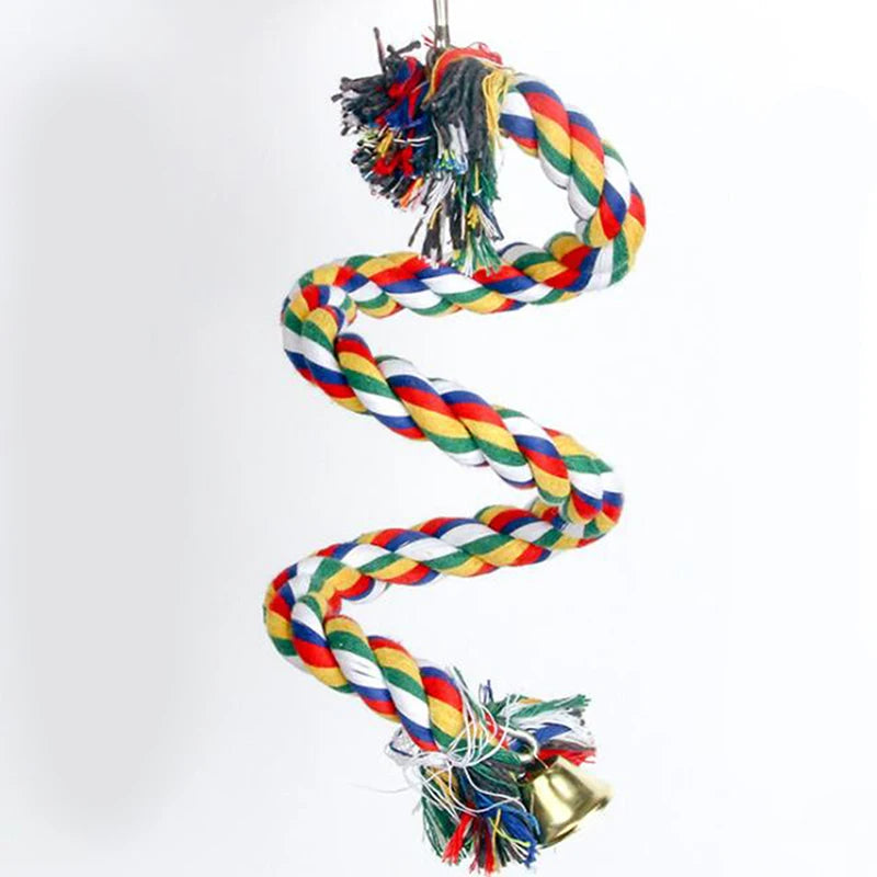 Bird Perch Toy Spiral Cotton Rope Chewing Bar Parrot Swing Climbing Standing Toys with Bell Bird Supplies