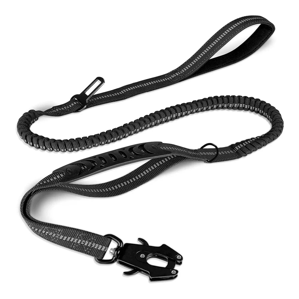 Reflective Heavy Duty Tactical Bungee Dog Leash with Shock Absorbing Technology and Seatbelt for Large Dogs