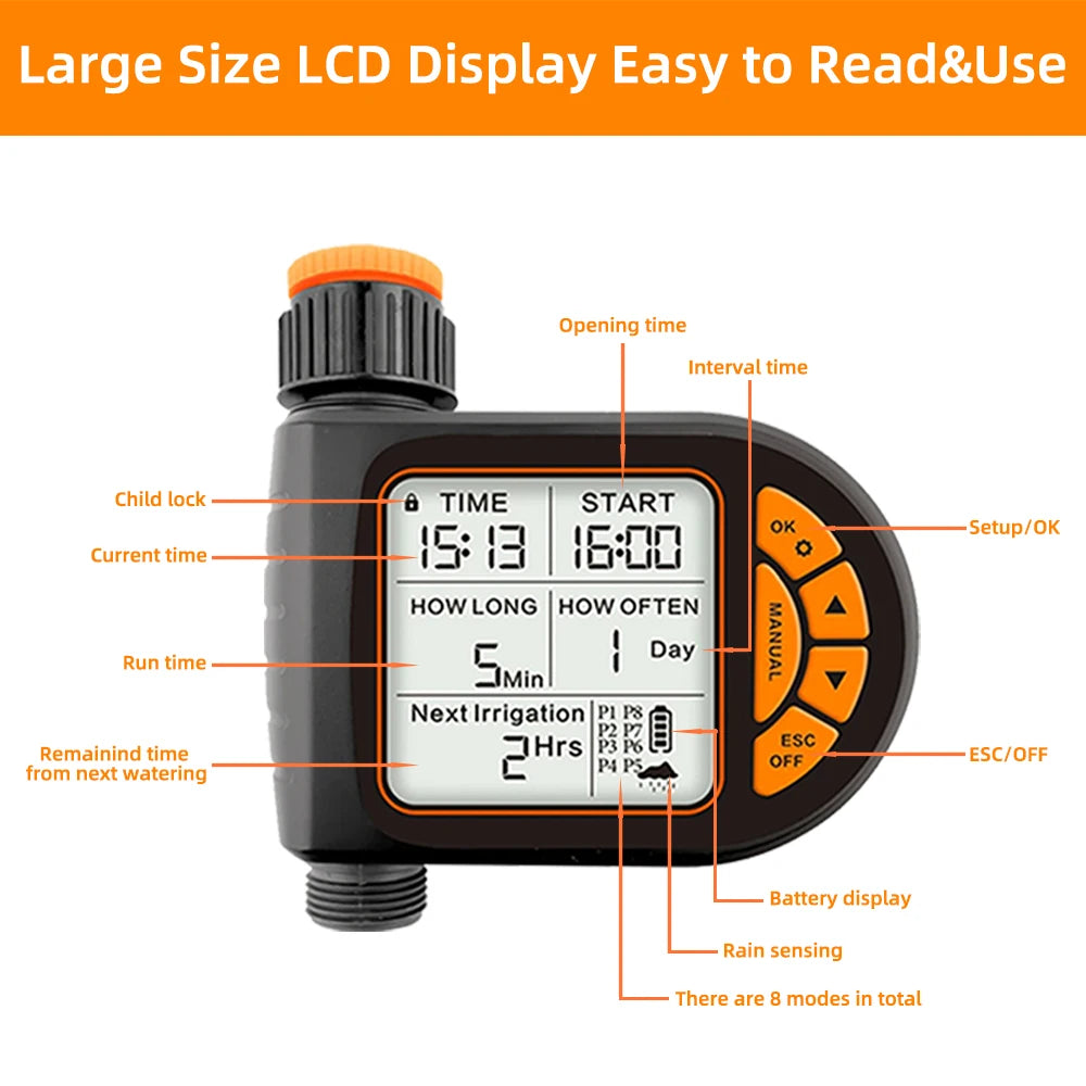 Garden Smart Timer Irrigation Set 5-50M 1/4 inch IPX5 Waterproof Automatic Watering Controller for Lawns and Plants