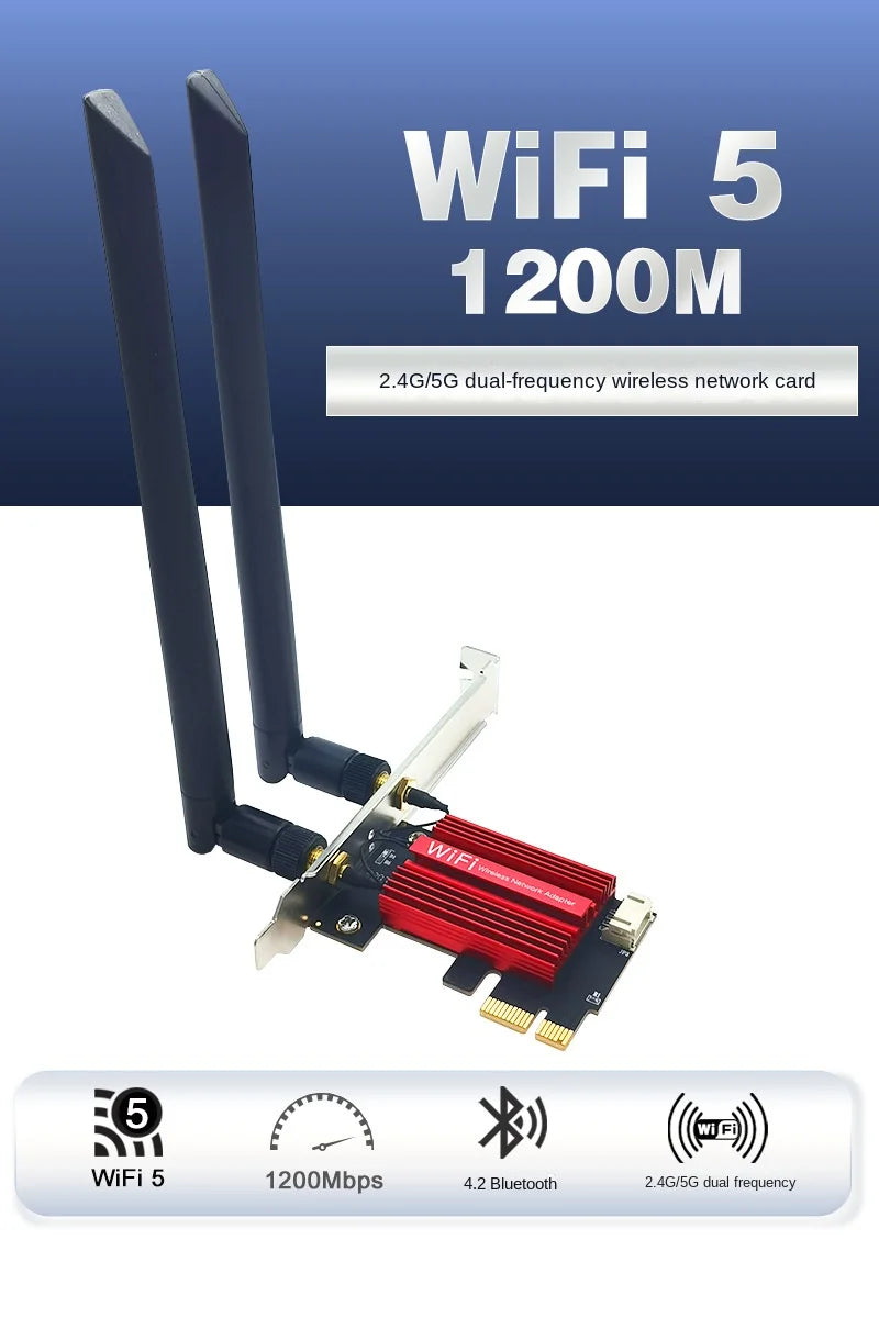WiFi 5 PCI-E Wireless Adapter AC1200 Dual Band Bluetooth 4.0