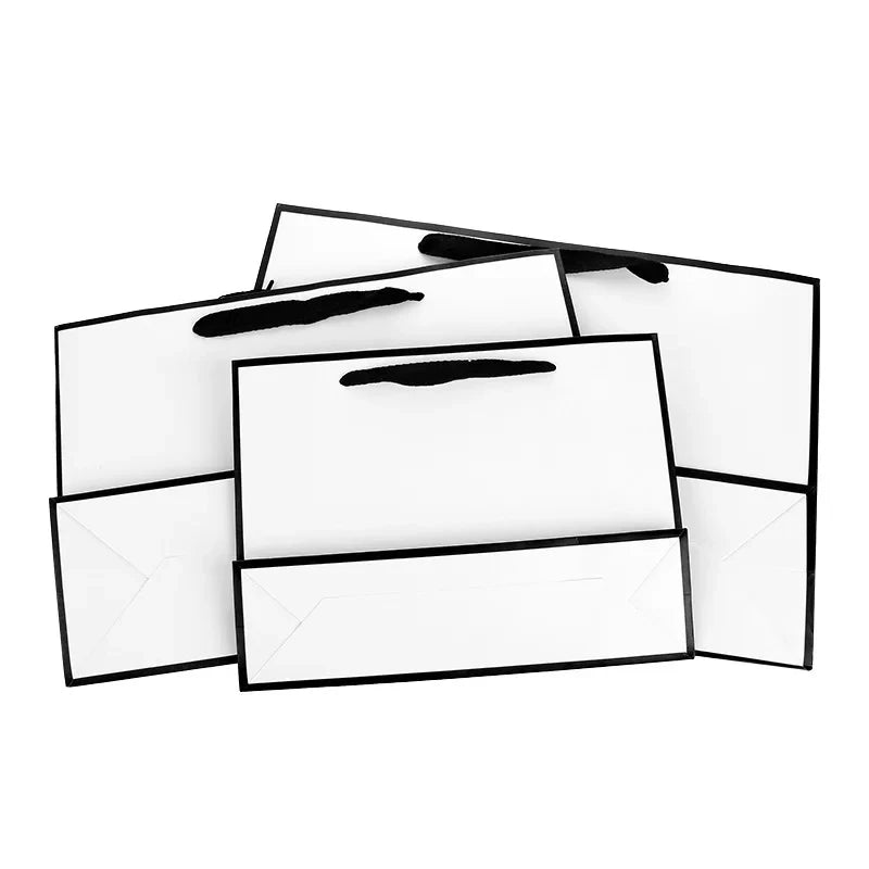 White Paper Gift Boxes with Black Border 1-50 Pieces Portable Tote Bags with Bow Ribbon for Dinner Party Supplies