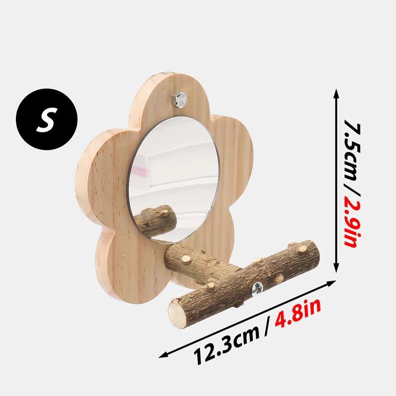 Wooden Bird Perch Natural Wood Bird Perch Stand with Mirror Parrots Platform Cage Accessories Branch Perch Rod Stand