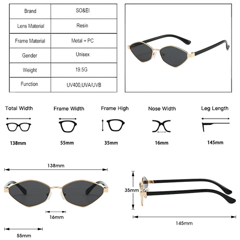 SO&EI Fashion Irregular Polygon Cat Eye Sunglasses UV400 Retro Shades for Women and Men