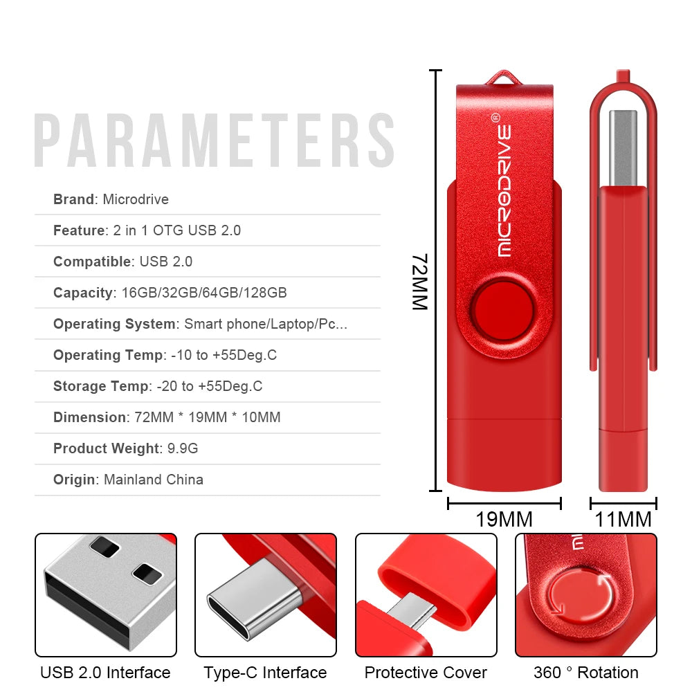 Metal OTG 2 IN 1 Type C Pen Drive 128GB USB Memory Stick