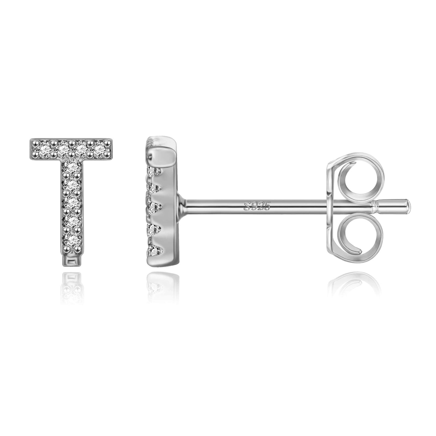 Simple Metal 925 Sterling Silver Letter Earrings with Zircon