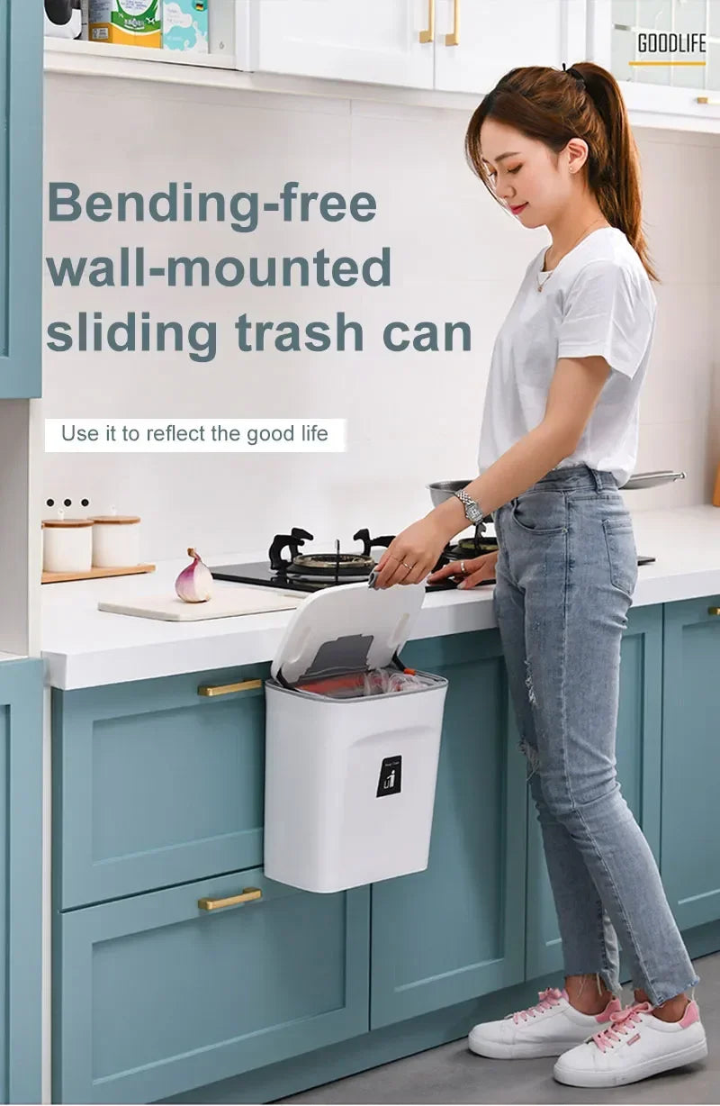 7L 9L Wall Mounted Trash Can with Lid for Kitchen and Bathroom Stylish Waste Bin Eco-Friendly Design