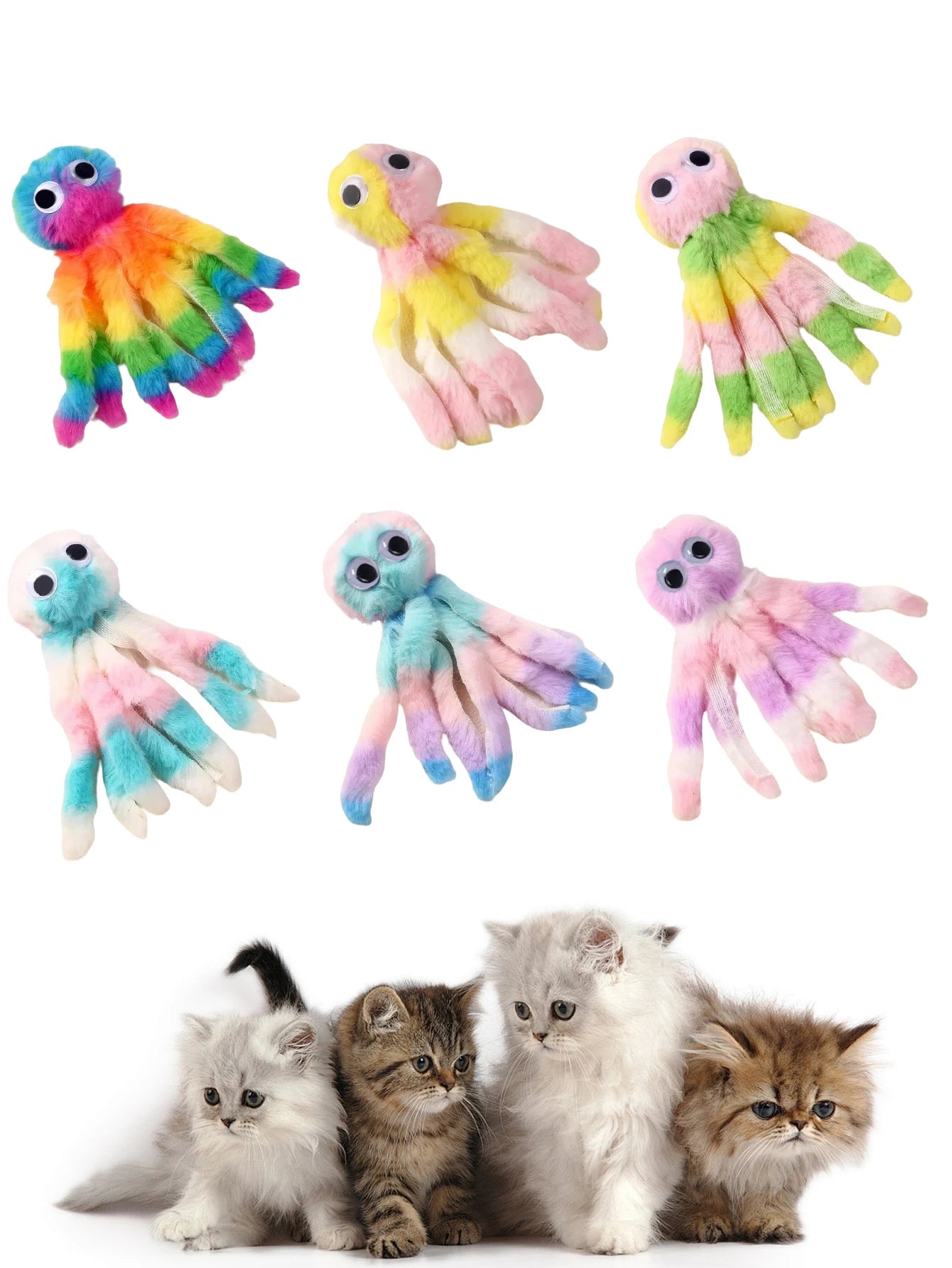 Adorable Octopus Plush Cat Toy - Interactive Chew & Kick Game, Teaser Wand Replacement Heads, Assorted Colors for Indoor Cats