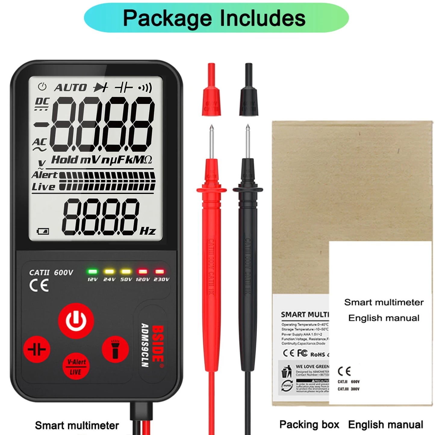 BSIDE Portable Digital Multimeter with AC DC Voltage Detection