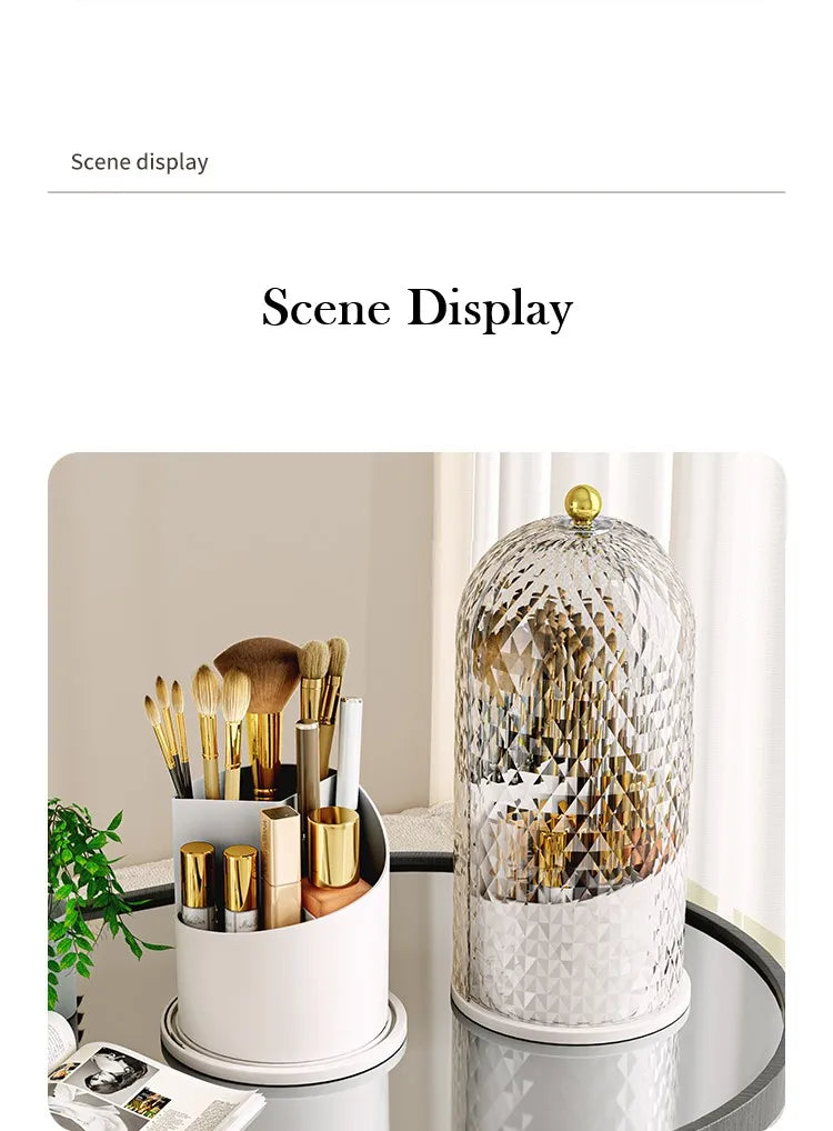 Makeup Brush Holder with Lid Diamond Birdcage 360 Rotating Organizer