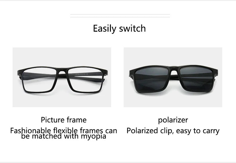 6 In 1 Spectacle Frame Men Women with Clip On Polarized Sunglasses